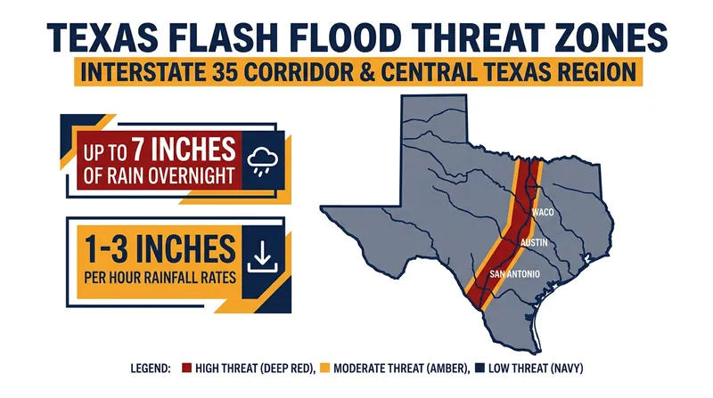 The slow-moving storm system dumped record-breaking rainfall along the I-35 corridor.