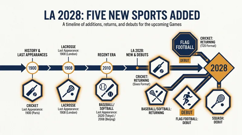 The five sports officially added to the Los Angeles 2028 Olympic program.