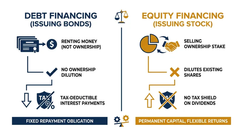 Why companies choose debt: Borrowing money avoids diluting the ownership stake of existing shareholders.
