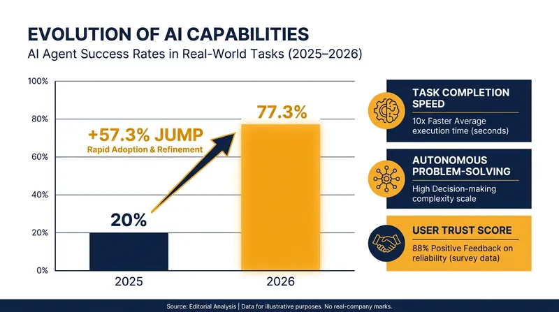 The success rate of AI agents handling complex, multi-step workflows has more than tripled in a single year.