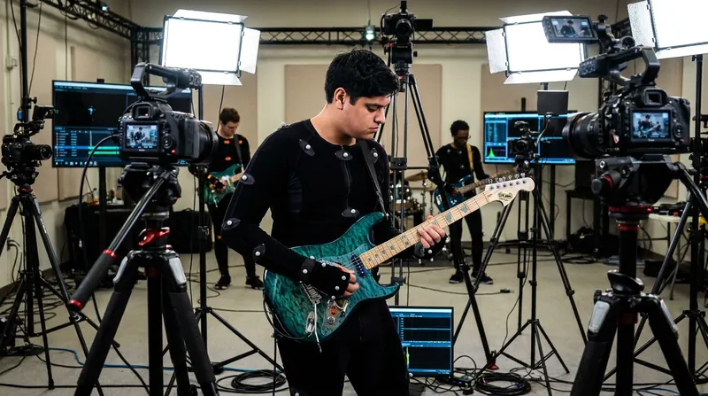 Original band members spend weeks in motion-capture suits to digitize their exact movements.