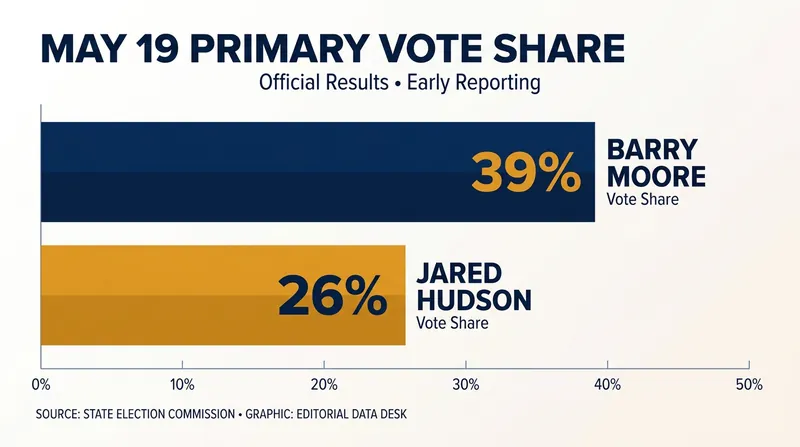 Moore initially led the crowded May 19 primary, but fell short of the 50% threshold needed to avoid a runoff.