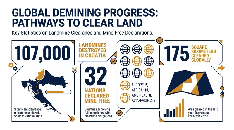 The scale of humanitarian demining efforts, highlighting Croatia's historic milestone.