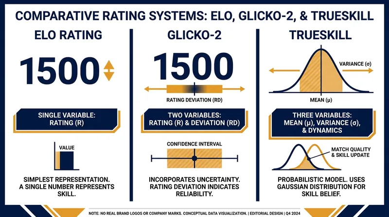 How the three major algorithms represent a player's skill.