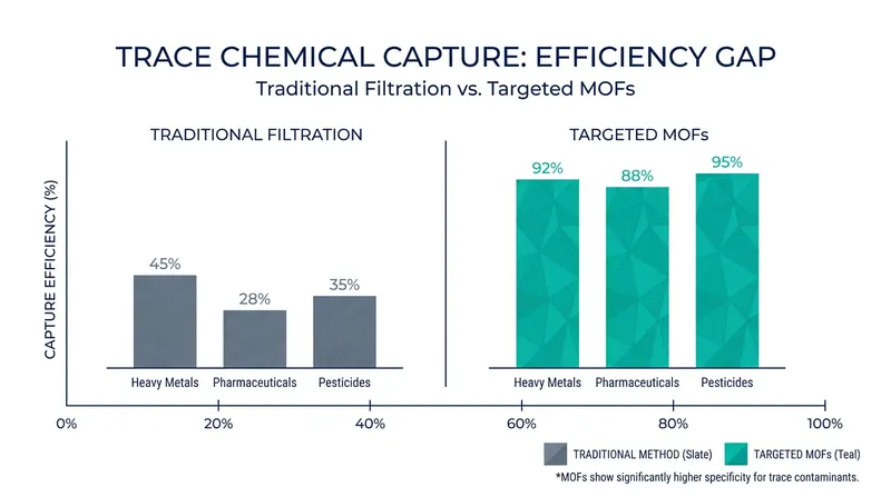 AI-designed MOFs aim to provide a more efficient and cost-effective alternative to traditional reverse osmosis for trace chemical removal.