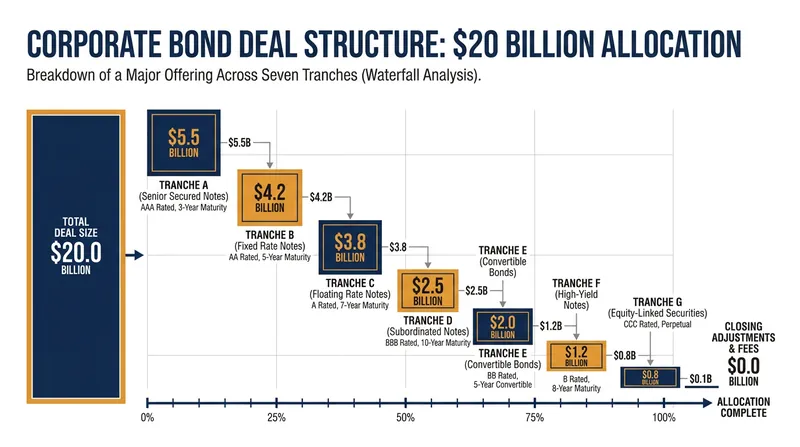 Corporate bond offerings are often split into multiple tranches with different maturity dates to spread out repayment.