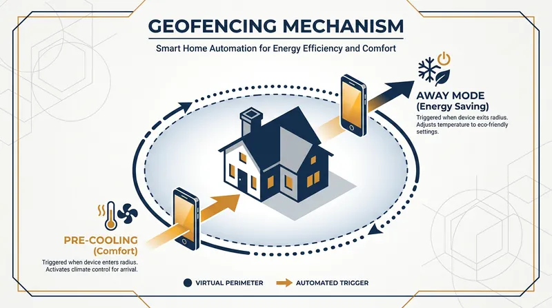 Geofencing uses your smartphone's location to automatically adjust the HVAC system when you leave or return.