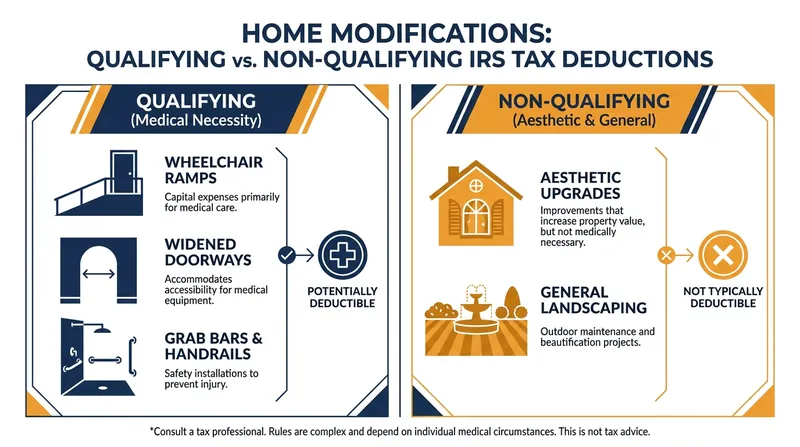The IRS strictly limits deductions to modifications made primarily for medical care and accessibility.
