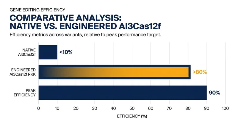 Structural engineering boosted the enzyme's editing efficiency from under 10% to over 80%.