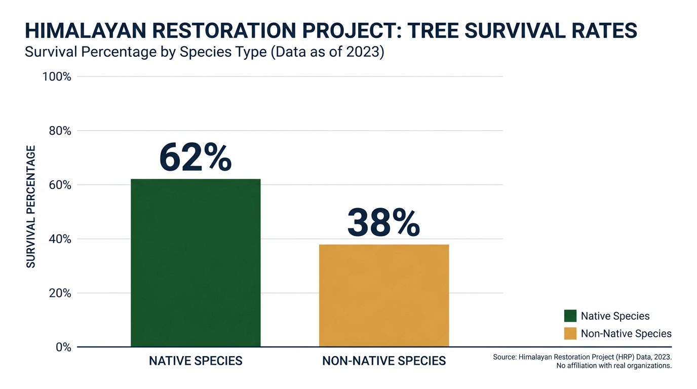 Native Himalayan plant species significantly outperformed non-native additions over the 30-year study period.