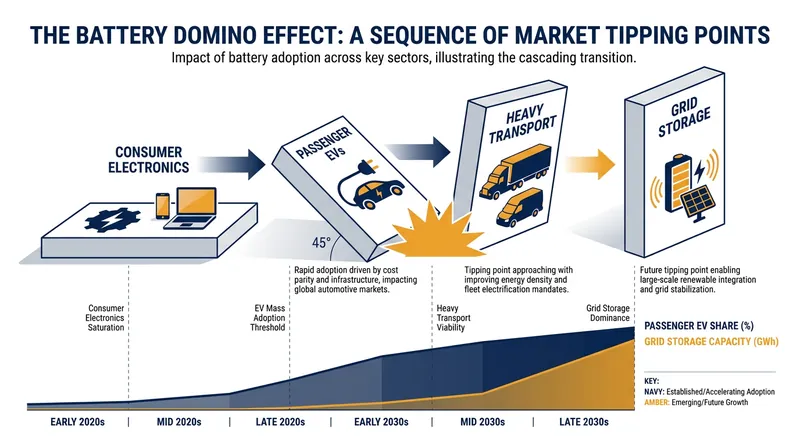 As battery costs decline, they cross economic thresholds that open up entirely new, larger markets.
