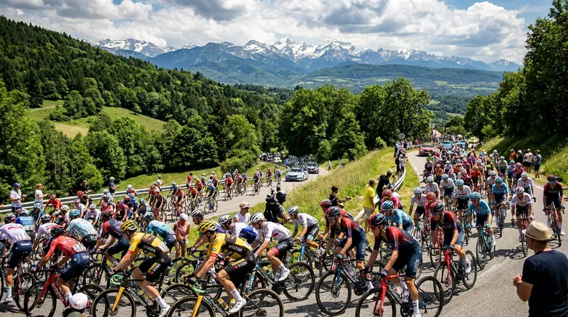 The peloton navigates the punishing hors-catégorie climbs of the French Alps.