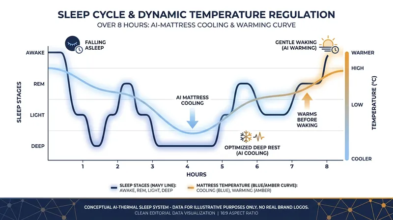 AI-powered smart beds use biometric data to dynamically adjust surface temperatures throughout the sleep cycle.