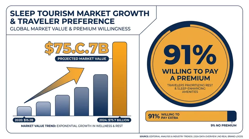 The global sleep tourism market has surged past $75 billion as travelers prioritize rest over sightseeing.