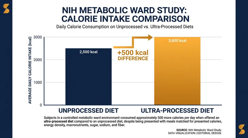 Participants on an ultra-processed diet spontaneously consumed roughly 500 more calories per day.