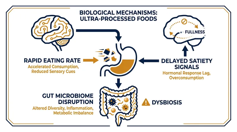 Ultra-processed foods bypass natural fullness signals and alter gut microbiome health.