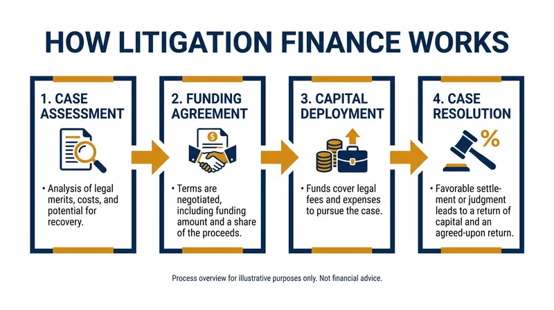 The typical lifecycle of a third-party funded lawsuit.