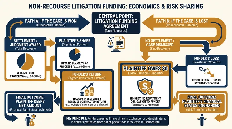 Because funding is non-recourse, plaintiffs owe nothing if their case is ultimately unsuccessful.