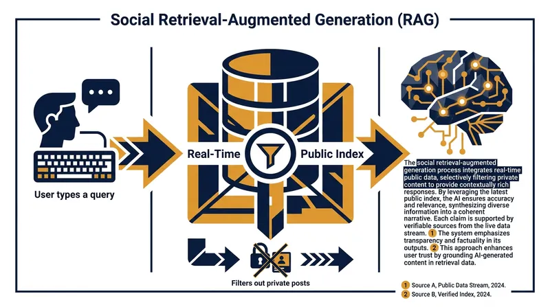 How AI Mode works: The system retrieves relevant public posts in real-time before generating a synthesized response.