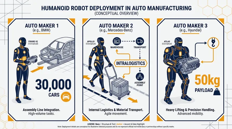 Major automakers are piloting different humanoid platforms to optimize their production lines.