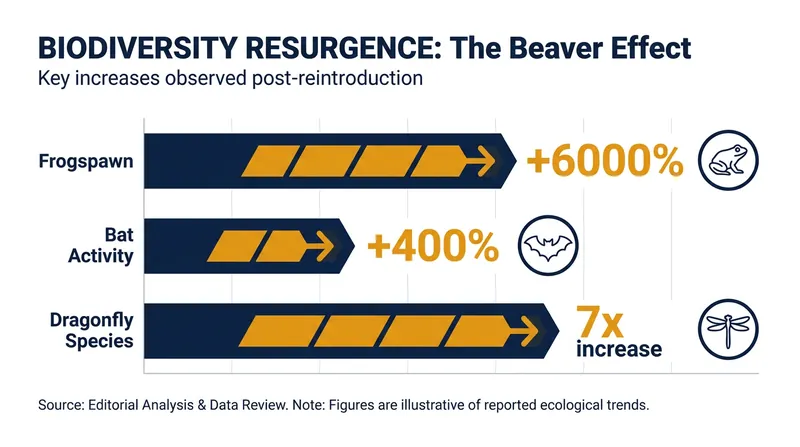 Studies show a massive explosion in local biodiversity following the establishment of beaver wetlands.