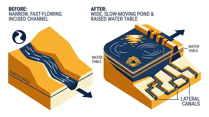 How beaver dams transform fast-flowing streams into sprawling, water-storing wetland complexes.