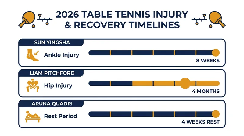 Recovery timelines for top international table tennis stars in 2026.