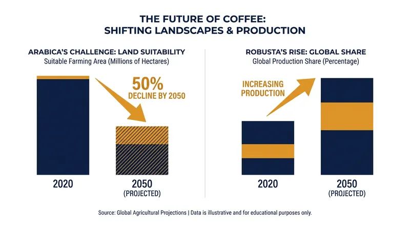 As climate change shrinks the land suitable for Arabica, Robusta is poised to take on a larger share of global production.