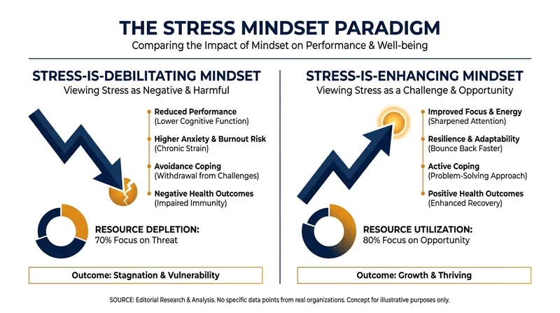 The two primary stress mindsets dictate how the brain and body interpret pressure.