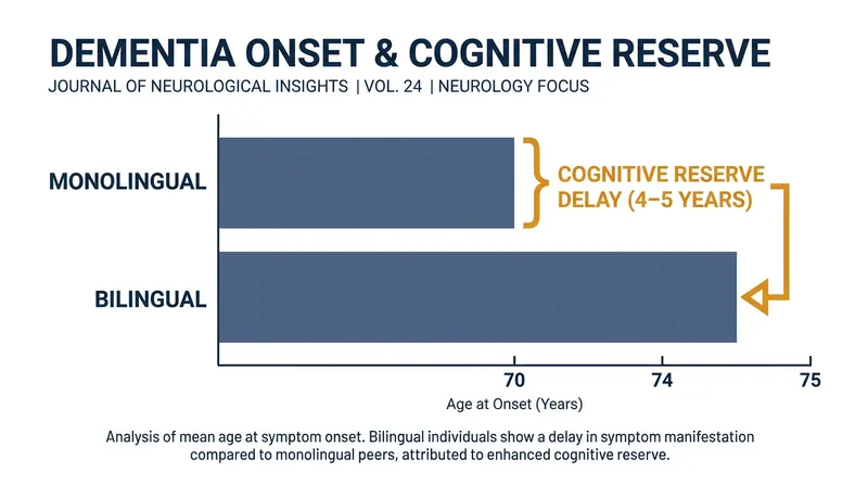 Lifelong bilingualism builds cognitive reserve, which can delay the onset of dementia symptoms by up to five years.