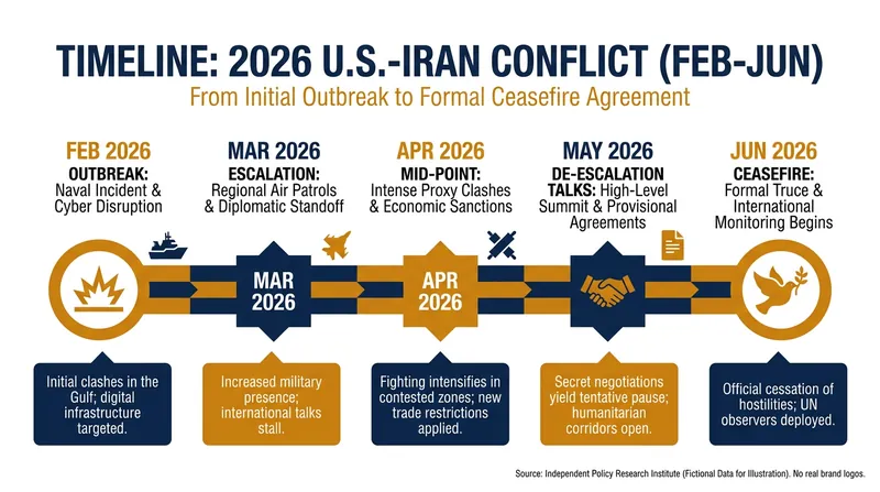 The timeline of the 2026 conflict and subsequent ceasefire.