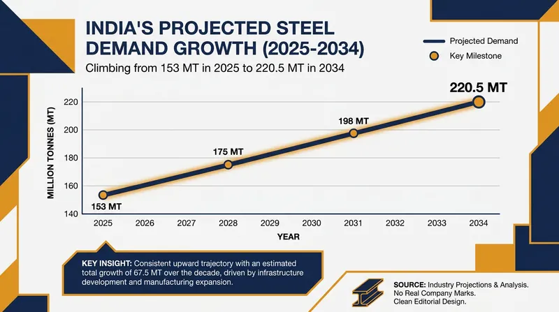 India's domestic steel market is projected to expand by nearly 45% over the next decade.