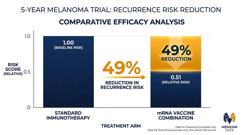 Five-year follow-up data from Moderna and Merck's Phase 2b melanoma trial demonstrated a sustained 49% reduction in recurrence or death.