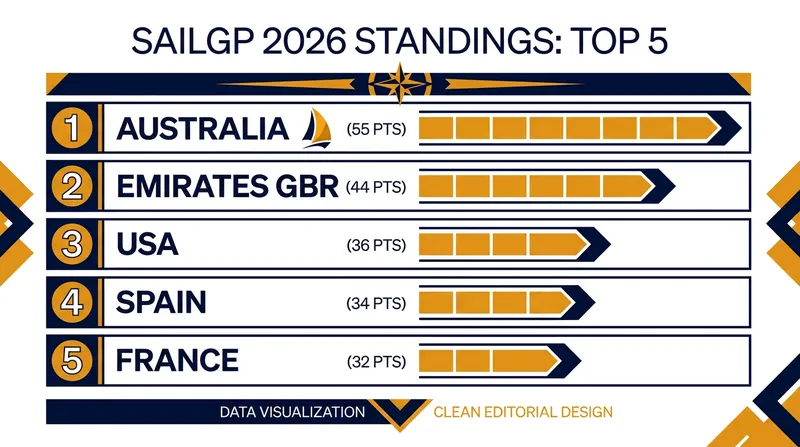 Australia holds a commanding 11-point lead over Great Britain heading into the Canada Sail Grand Prix.