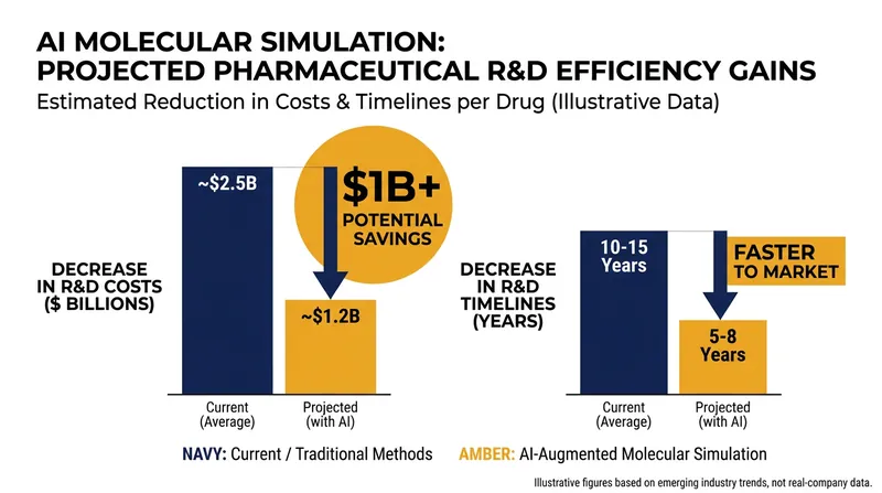 AI-driven molecular simulation is projected to drastically reduce the cost and time required for drug discovery.