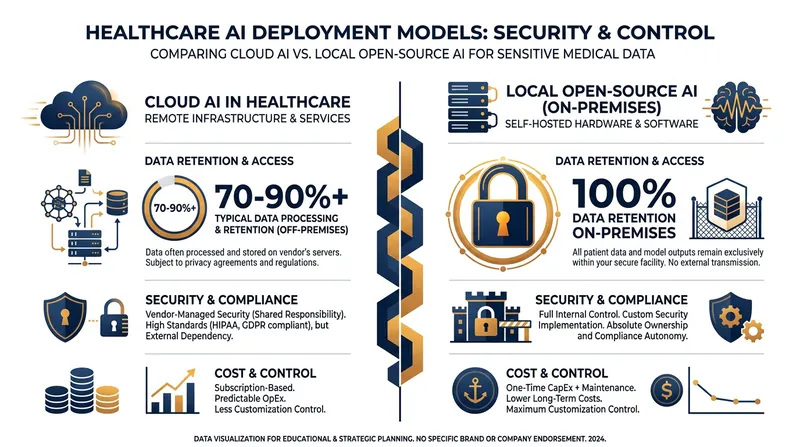 Local hosting ensures sensitive patient data never leaves the hospital's internal network.