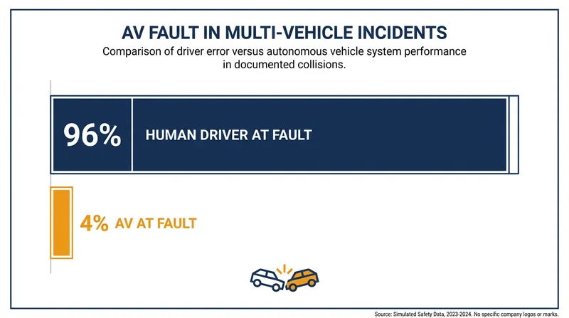 NHTSA data from 2021-2025 indicates that in multi-vehicle incidents involving a robotaxi, the autonomous system is rarely at fault.
