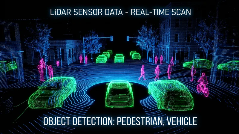 LiDAR sensors fire millions of laser pulses per second to build a highly accurate 3D geometric map of the environment.