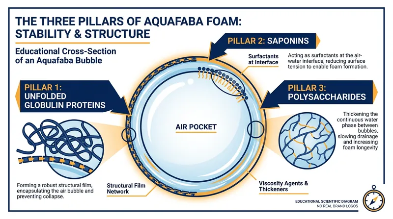 The Foaming Mechanism: A synergistic triad of proteins, saponins, and starches stabilizes the trapped air.