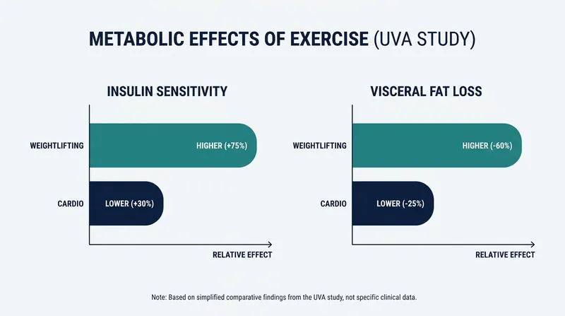 Animal models suggest that resistance training may outperform cardiovascular exercise in improving insulin sensitivity and reducing visceral fat.