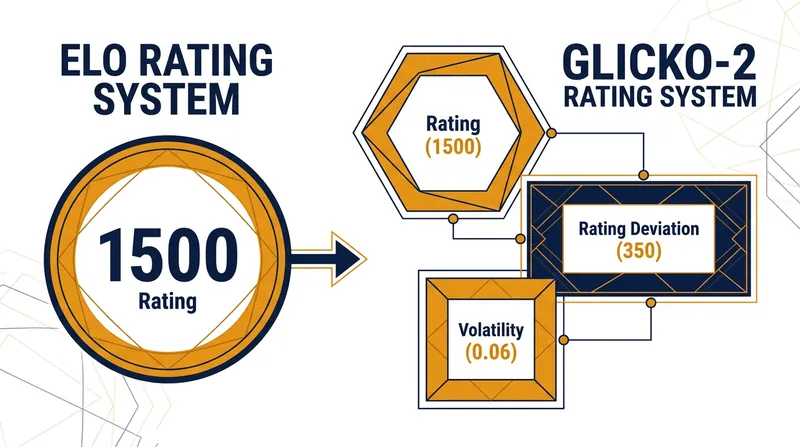 Glicko-2 introduces confidence intervals and volatility tracking to the traditional single-number rating.