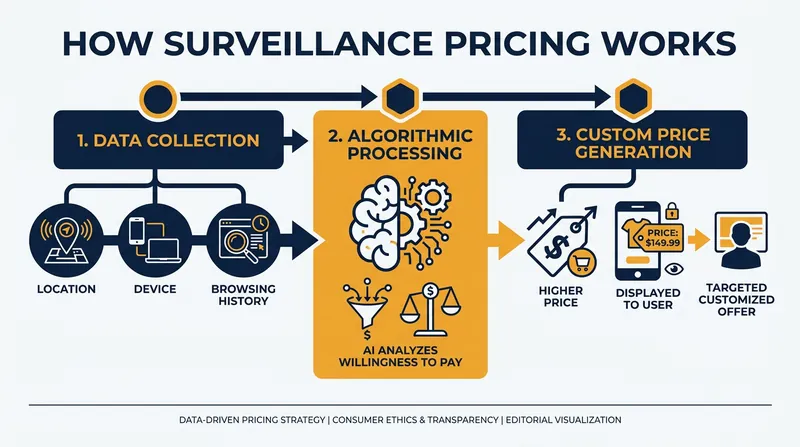 Surveillance pricing relies on vast data collection to estimate a consumer's maximum willingness to pay.