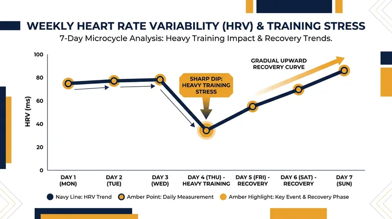 A healthy HRV response involves an acute drop following intense exercise, followed by a steady rebound over 24 to 72 hours.