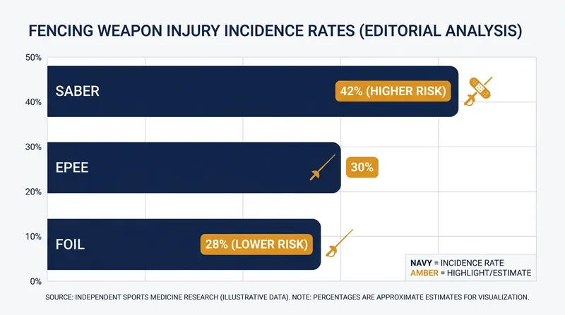 Sabre athletes exhibit the highest incidence of training-related injuries.