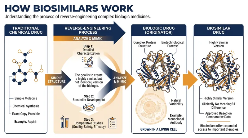 Unlike traditional chemical generics, biosimilars are complex proteins grown in living cells, requiring advanced manufacturing.