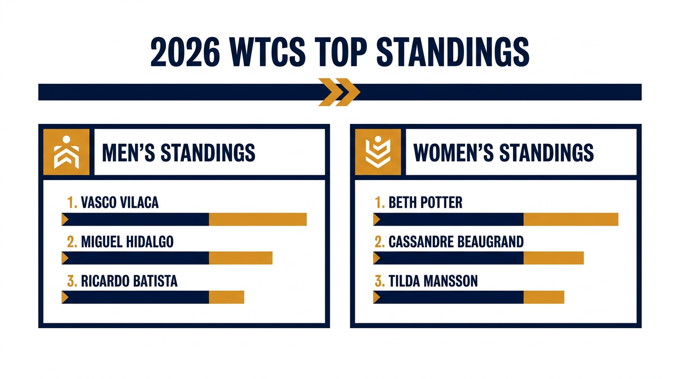 Current leaders in the 2026 World Triathlon Championship Series.
