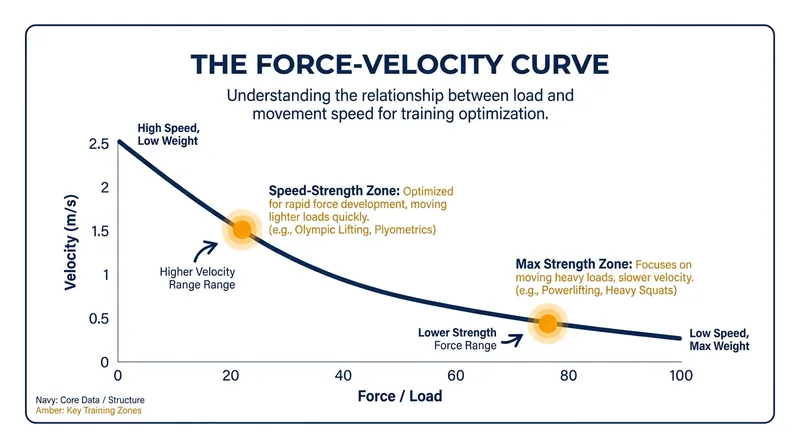 The force-velocity curve dictates that as barbell weight increases, the maximum possible lifting speed decreases.