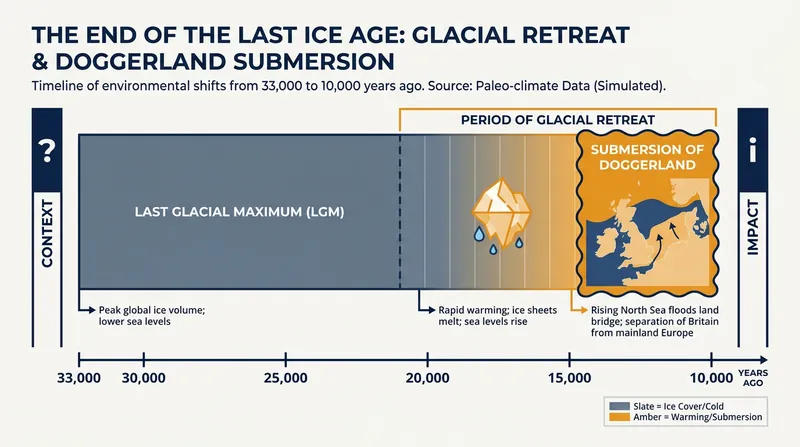 The timeline of glacial retreat and rising sea levels that swallowed Doggerland.