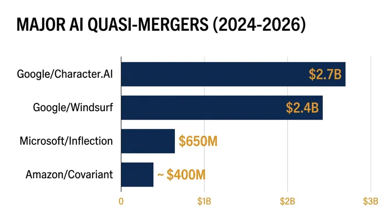 Billions of dollars have flowed into AI startups through licensing and hiring agreements rather than formal buyouts.