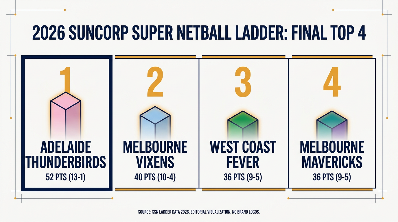Final Top 4 Standings for the 2026 Suncorp Super Netball Season.